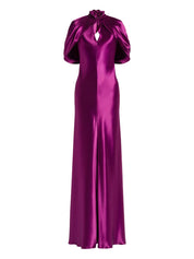 Satin evening dress with cape sleeves