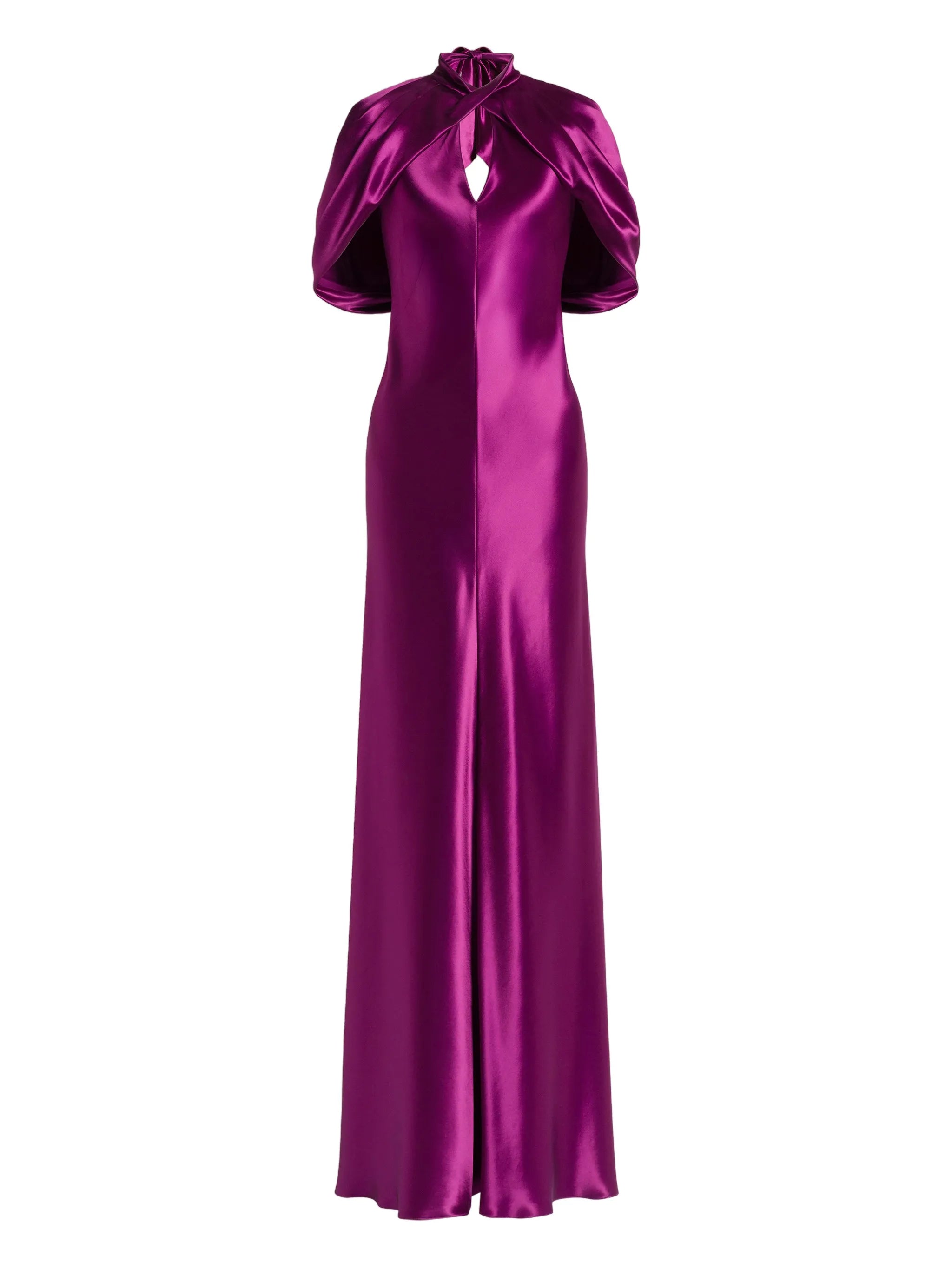 Satin evening dress with cape sleeves