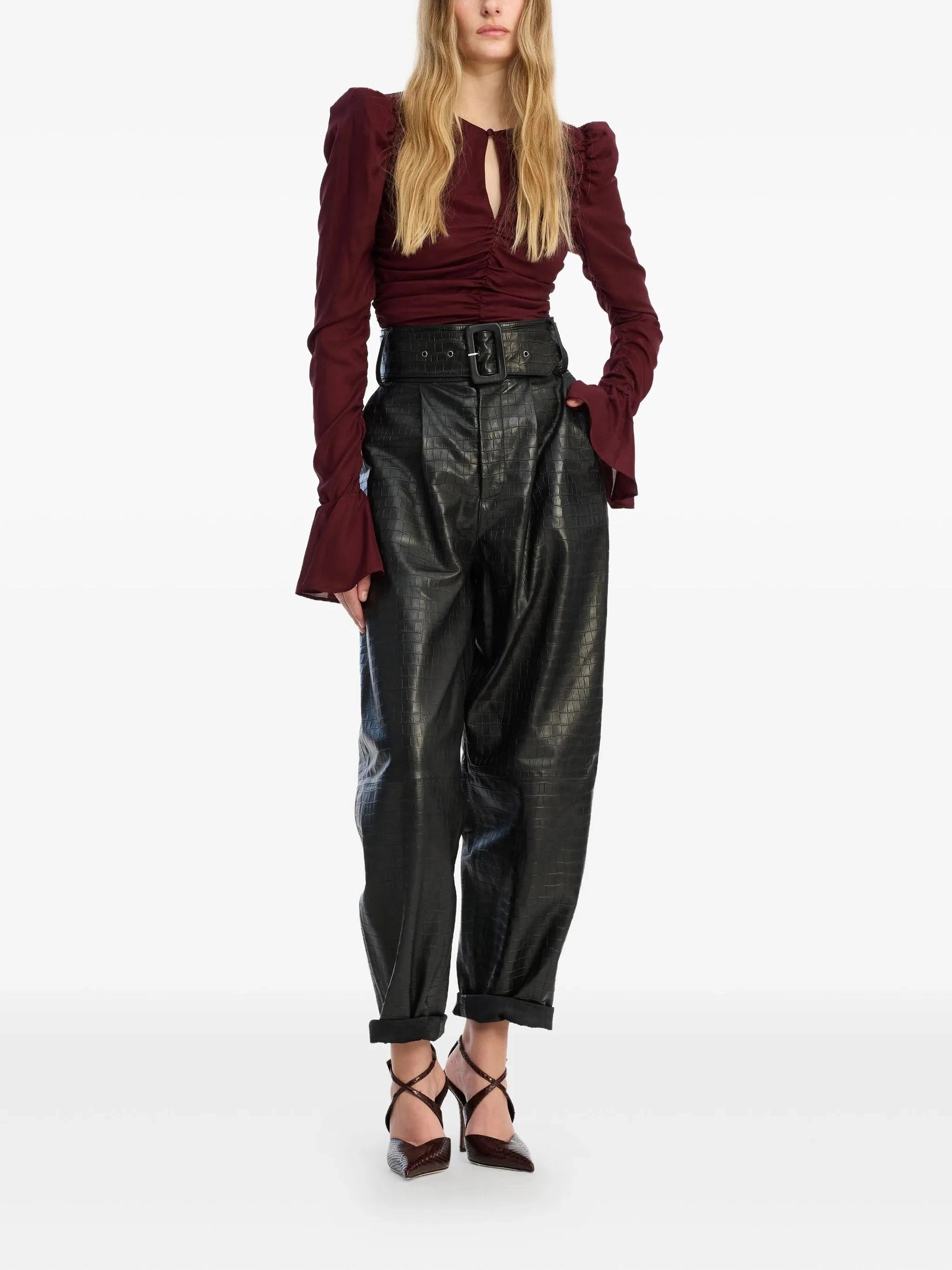 Chiffon ruched ls top