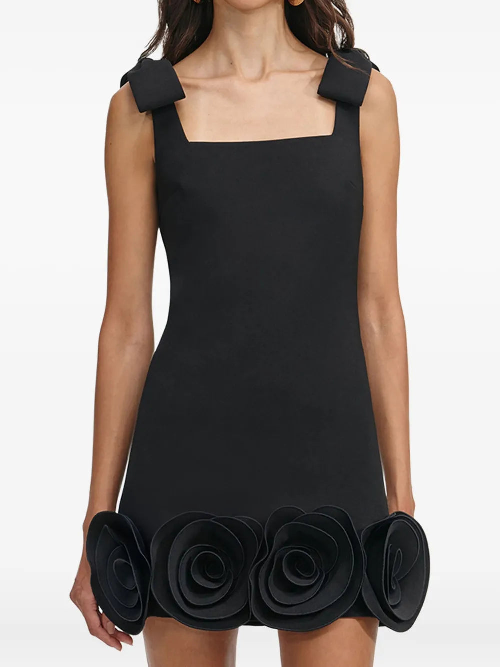 BLACK CREPE 3D FLOWER MINI DRESS