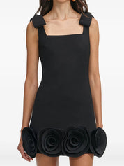 BLACK CREPE 3D FLOWER MINI DRESS