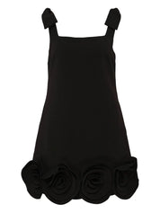 BLACK CREPE 3D FLOWER MINI DRESS