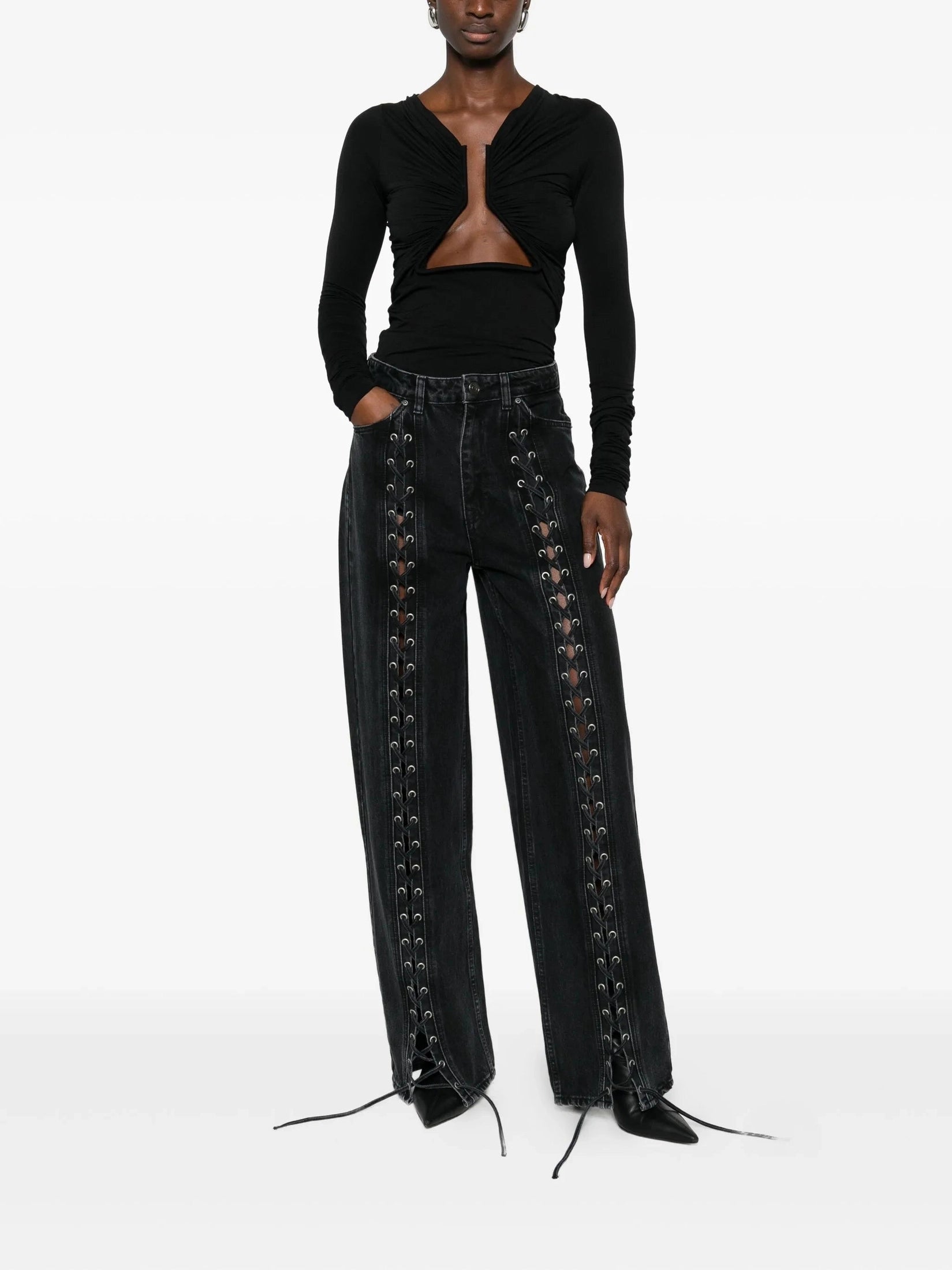Laced wide leg jeans