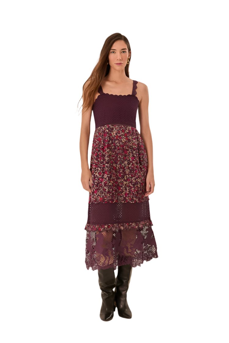 Purple chelsea garden embroidered lace midi dress