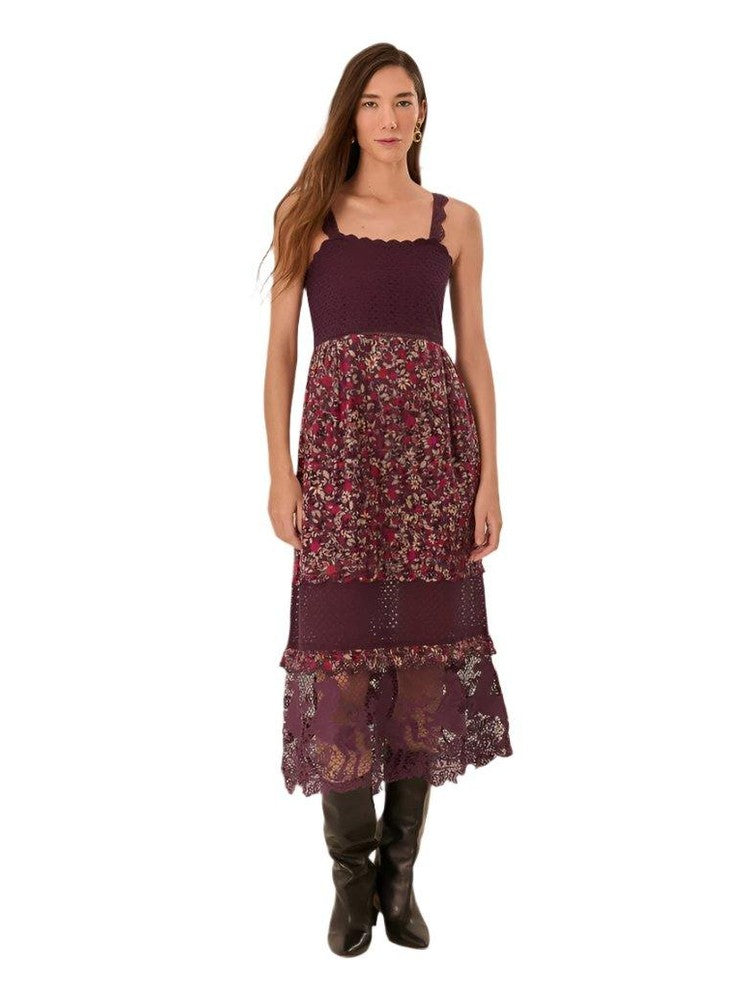 Purple chelsea garden embroidered lace midi dress