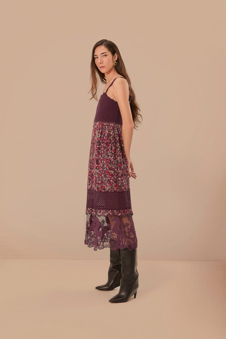 Purple chelsea garden embroidered lace midi dress