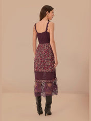 Purple chelsea garden embroidered lace midi dress