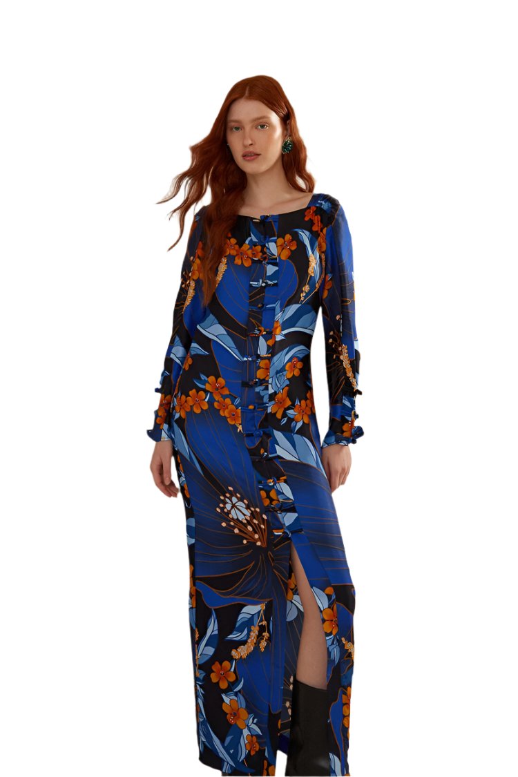 Black pietra floral lenzing™ ecovero™ viscose midi dress