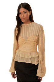 Beige pleated bust blouse