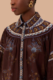 Brown embroidered garden blouse