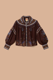 Brown embroidered garden blouse