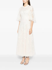 Scatter blossom round neck ankle gown