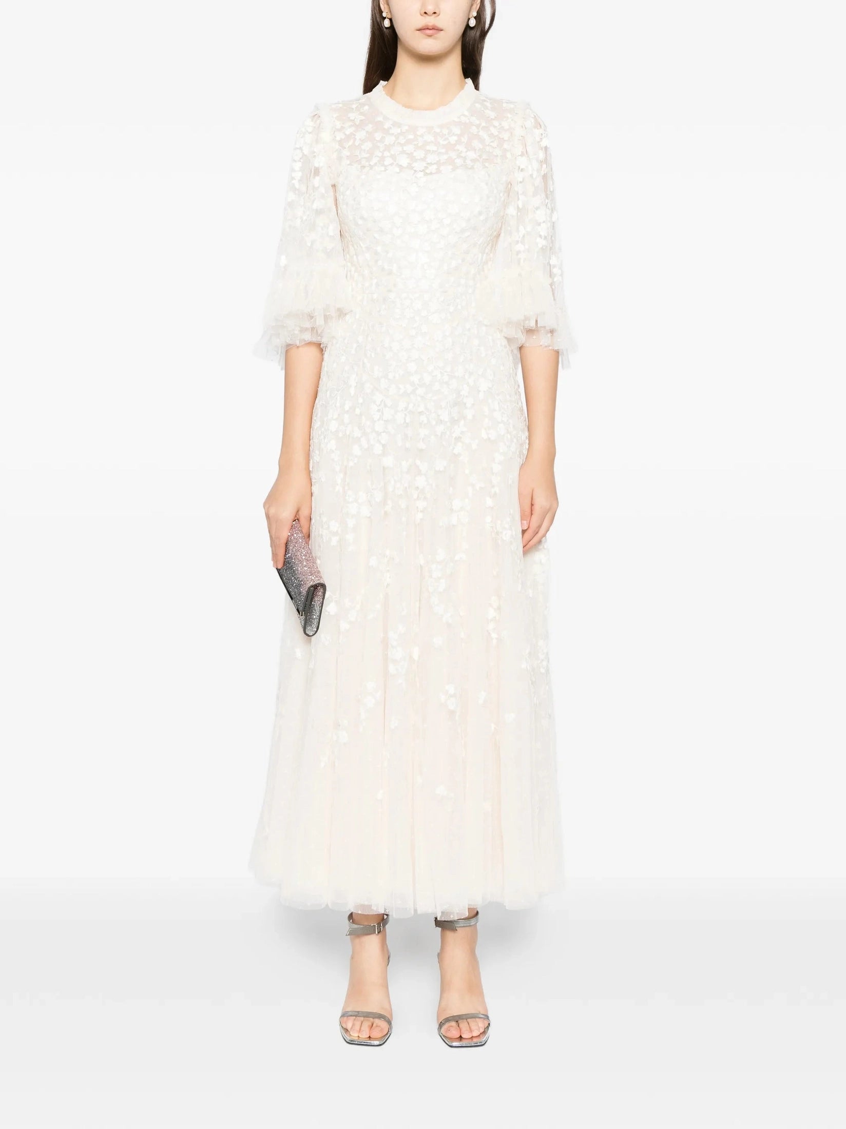 Scatter blossom round neck ankle gown