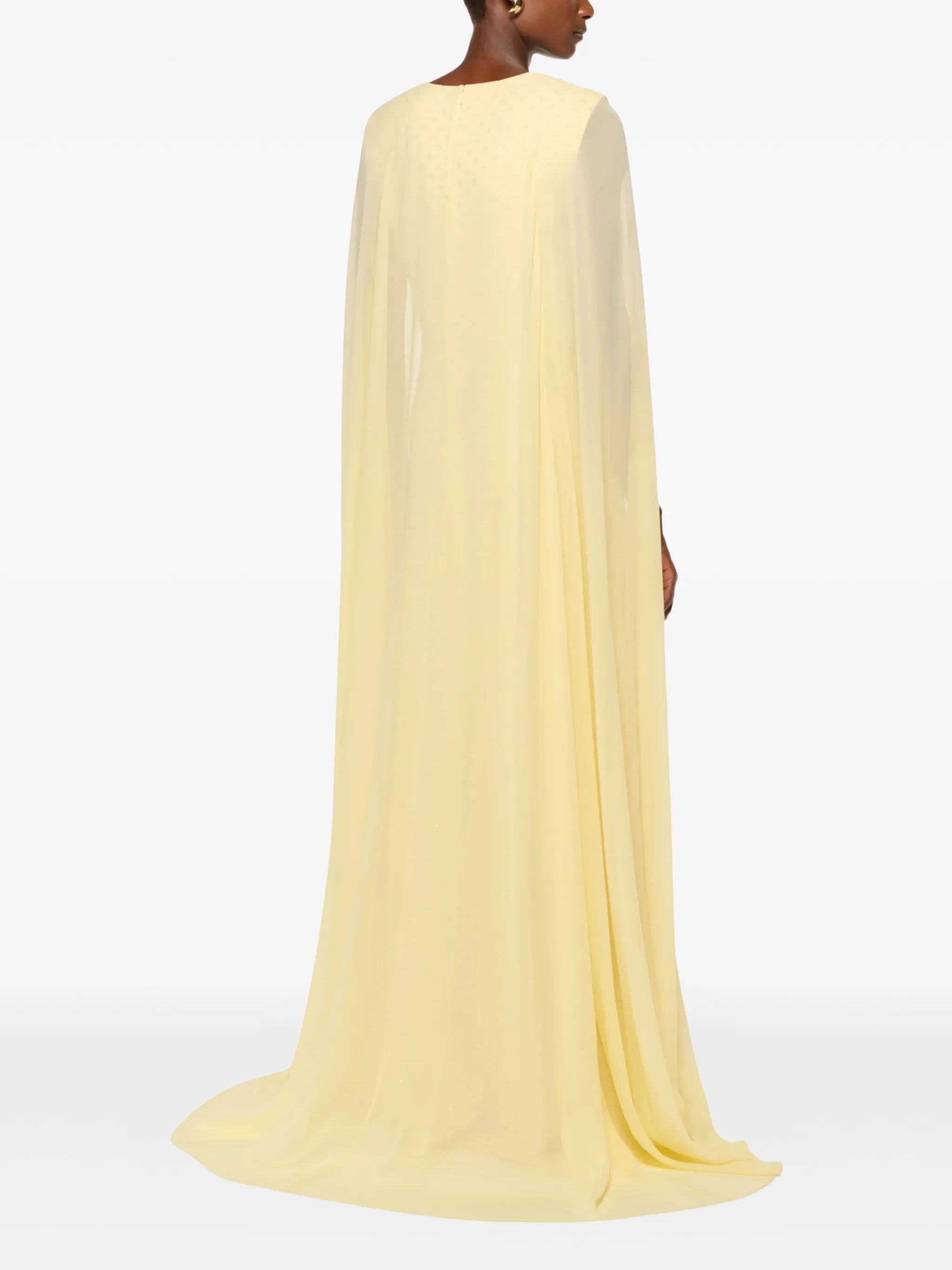 CHIFFON CAPE ON DIAMANTE CREPE GOWN