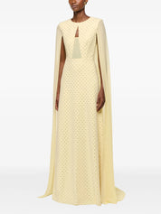 CHIFFON CAPE ON DIAMANTE CREPE GOWN