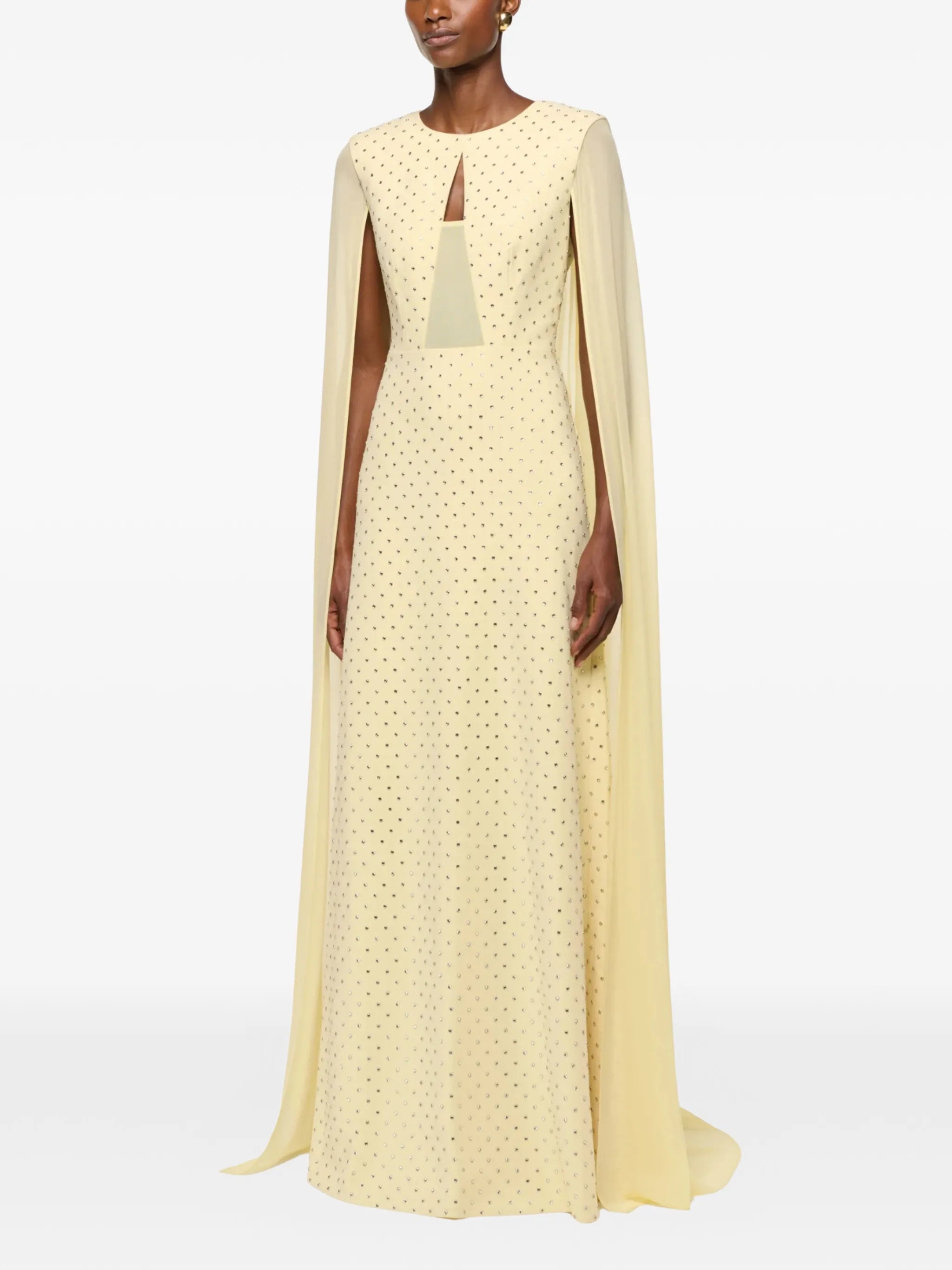 CHIFFON CAPE ON DIAMANTE CREPE GOWN