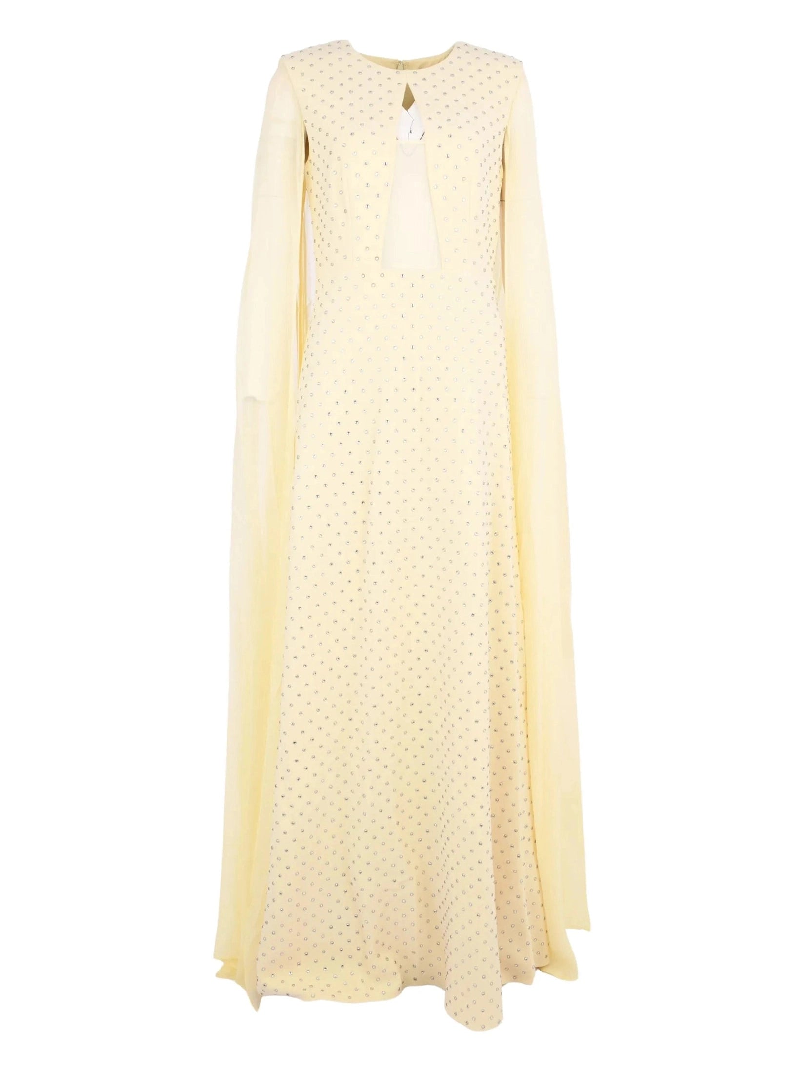 Chiffon cape on diamante crepe gown