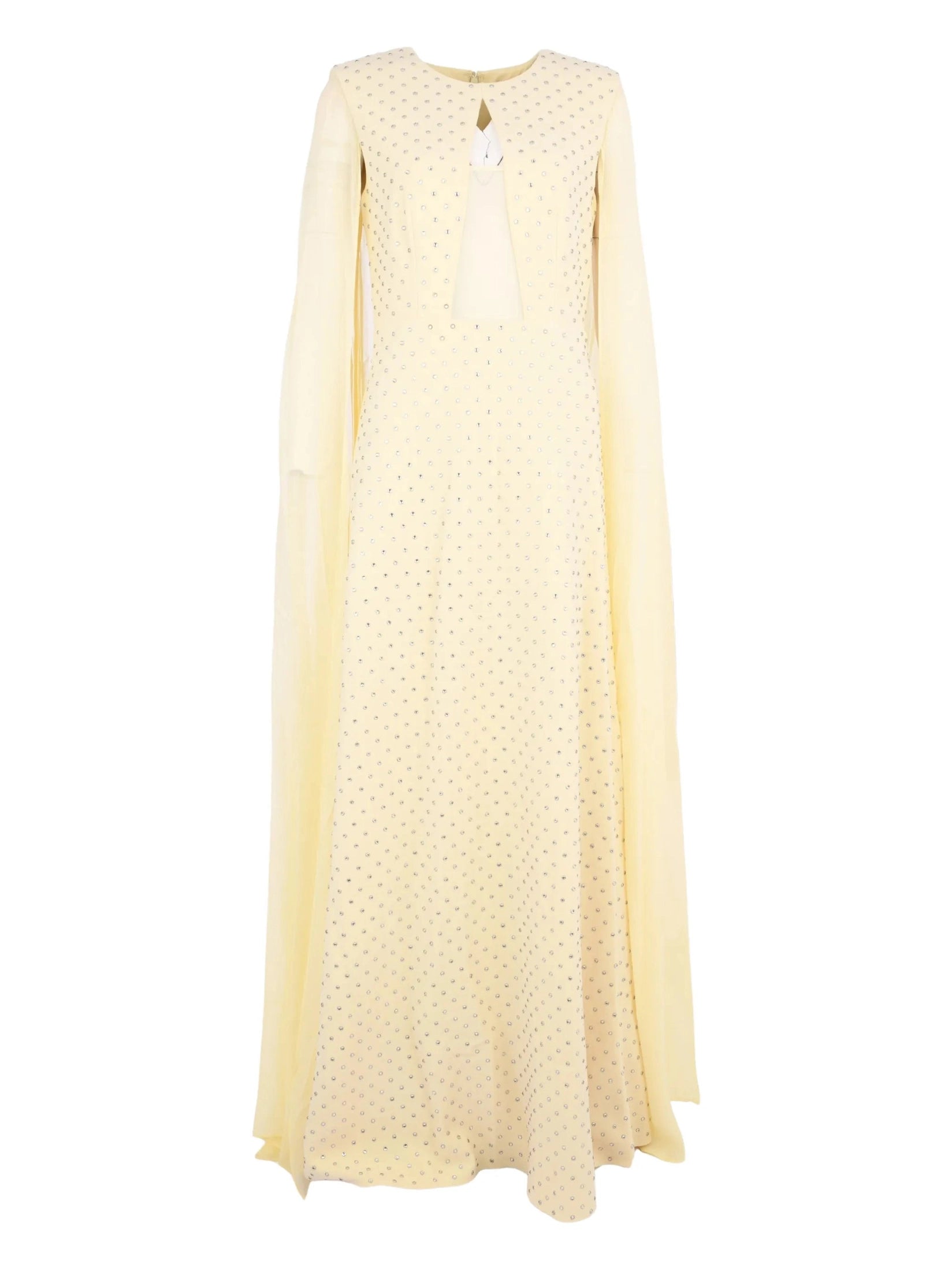 Chiffon cape on diamante crepe gown