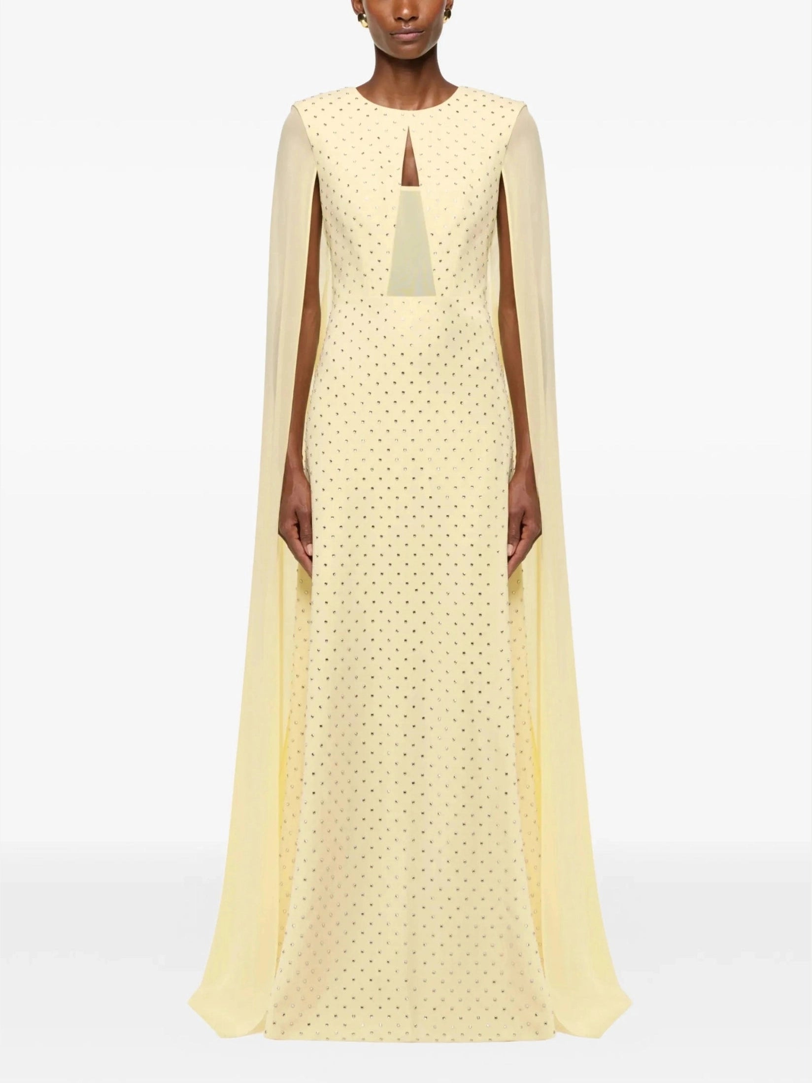 Chiffon cape on diamante crepe gown