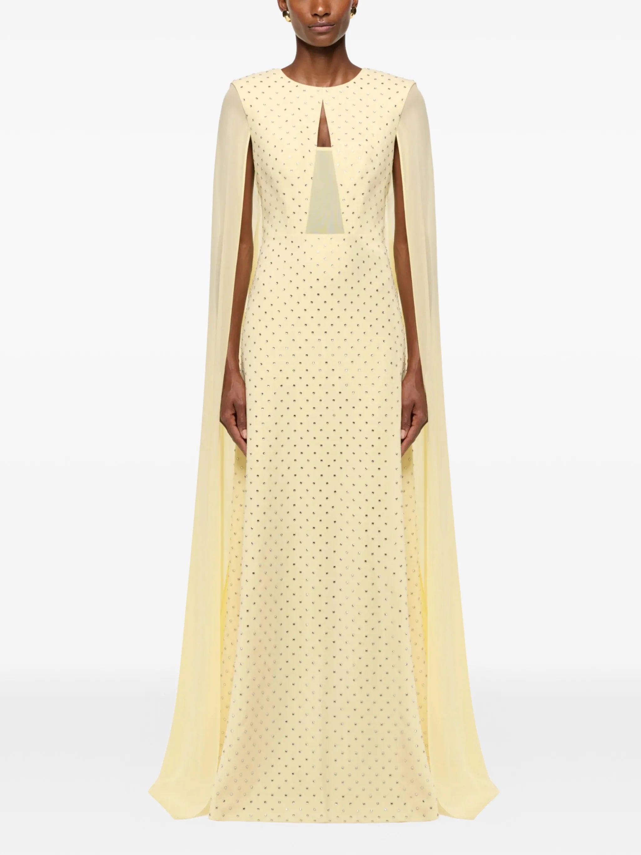 CHIFFON CAPE ON DIAMANTE CREPE GOWN