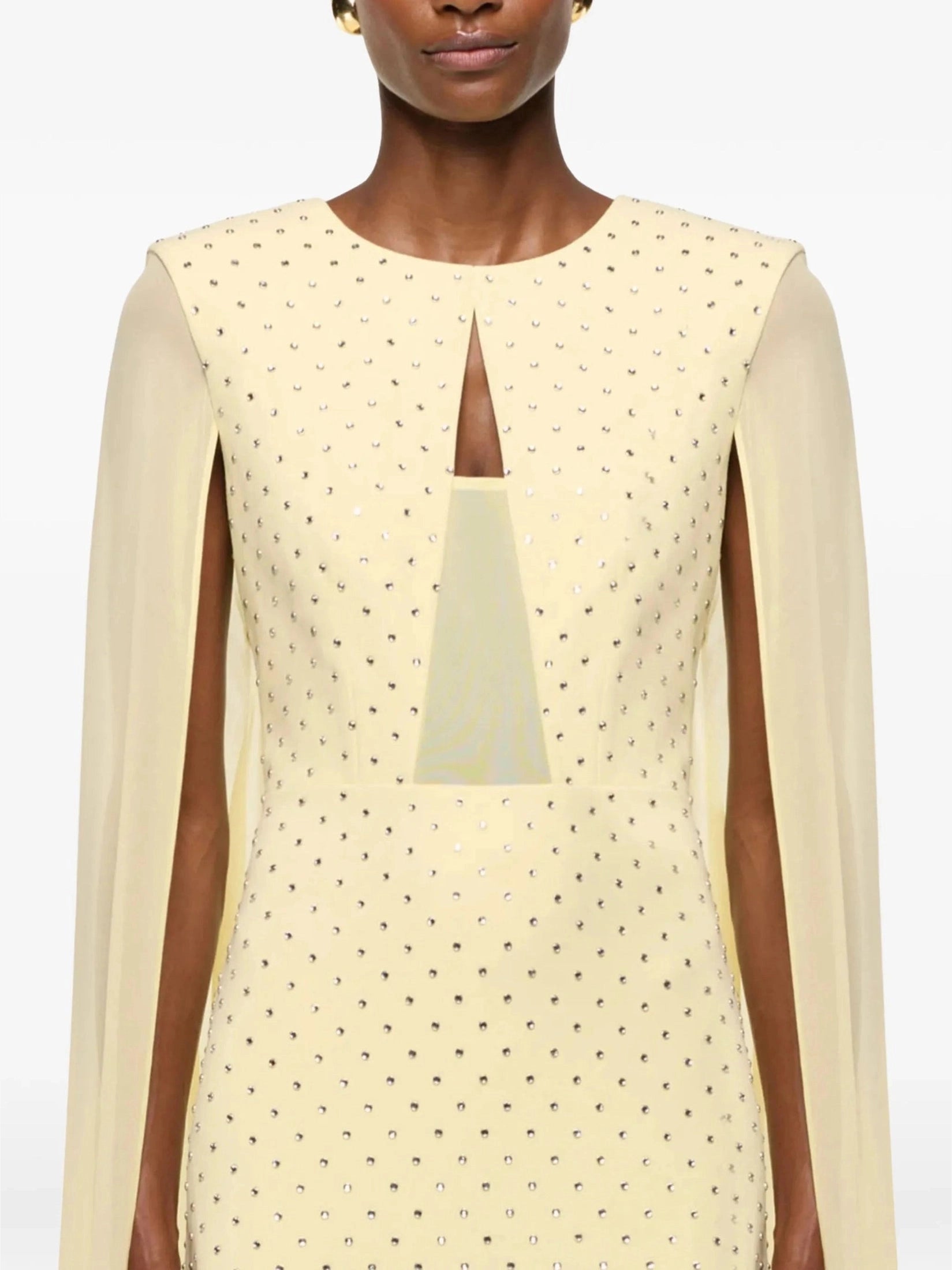Chiffon cape on diamante crepe gown