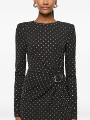 JERSEY DIAMANTE DRAPE AND METAL TRIM GOWN