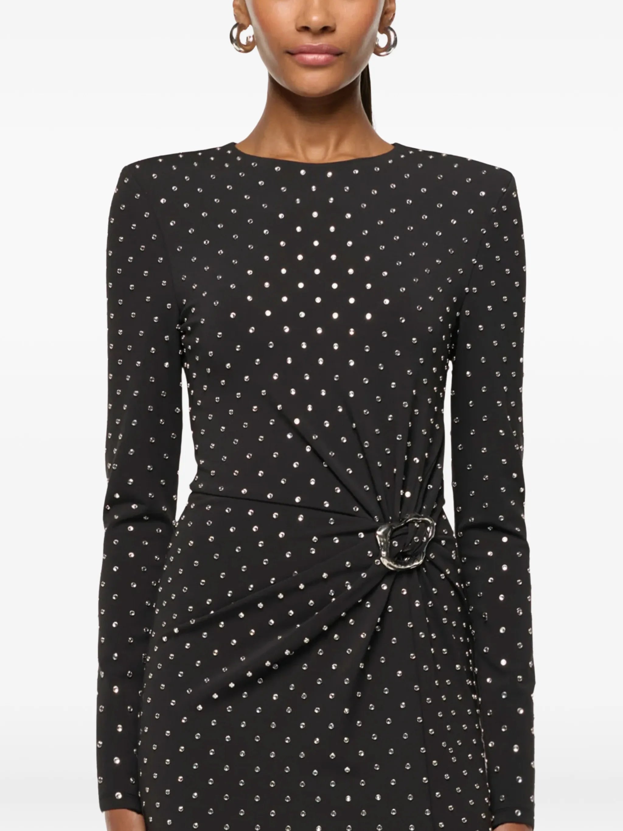 JERSEY DIAMANTE DRAPE AND METAL TRIM GOWN