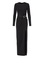 JERSEY DIAMANTE DRAPE AND METAL TRIM GOWN