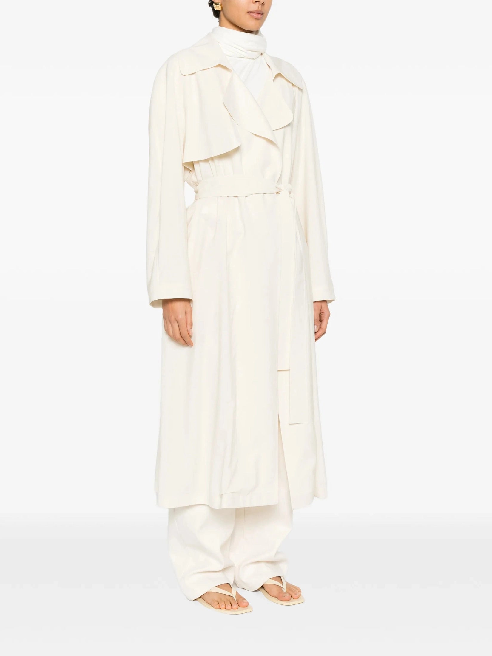 Bistretch wool trench with self belt