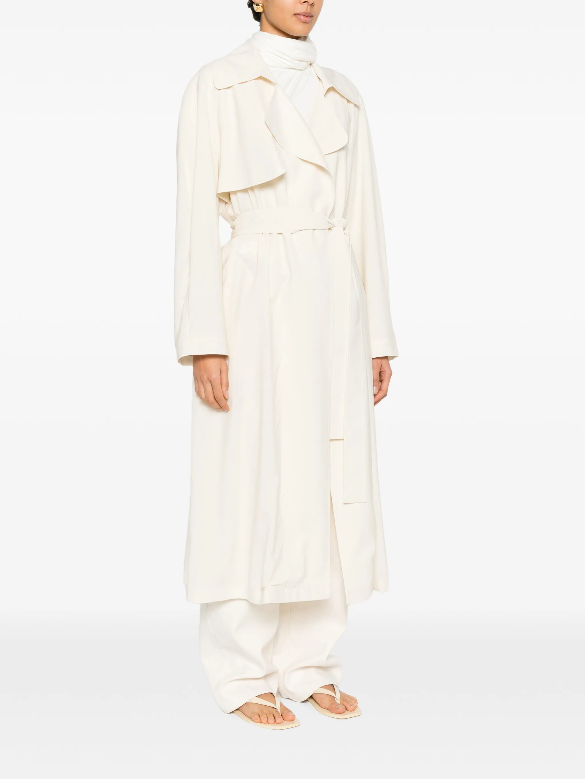 Bistretch wool trench with self belt