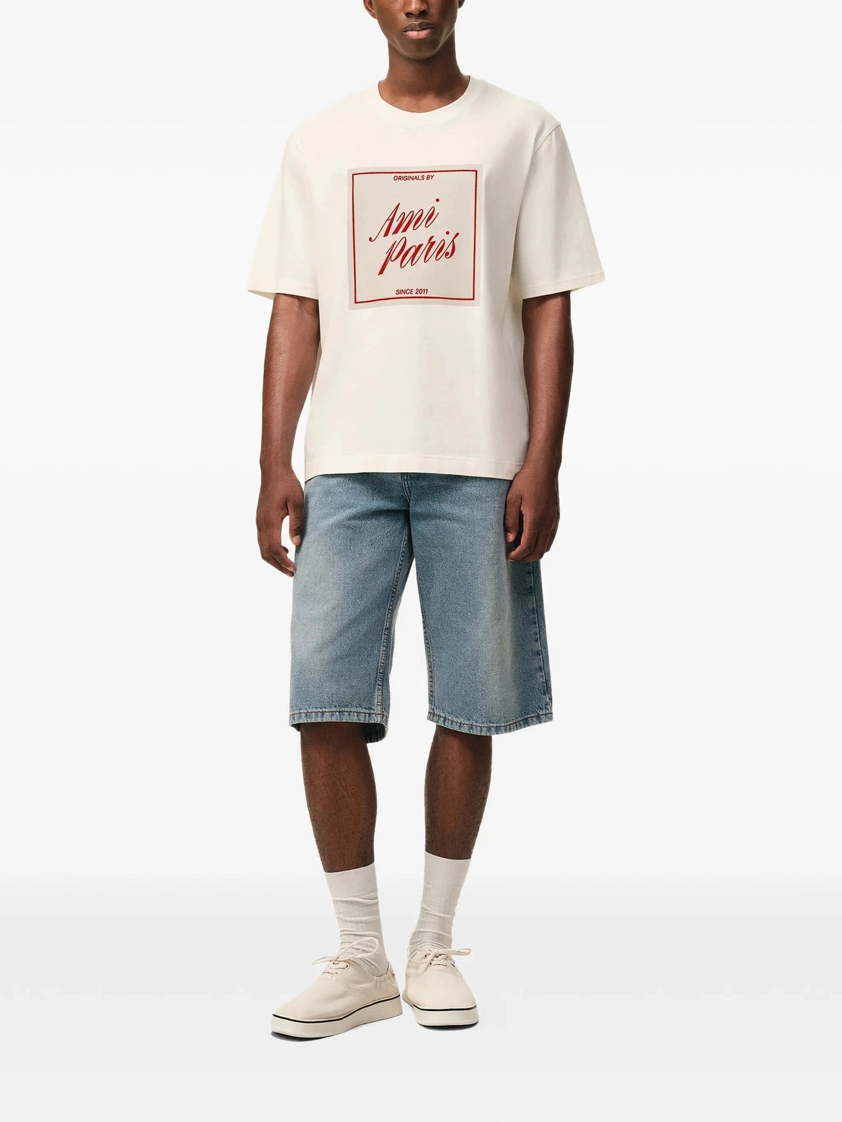 White Cotton Ami Paris Heritage Print T-shirt