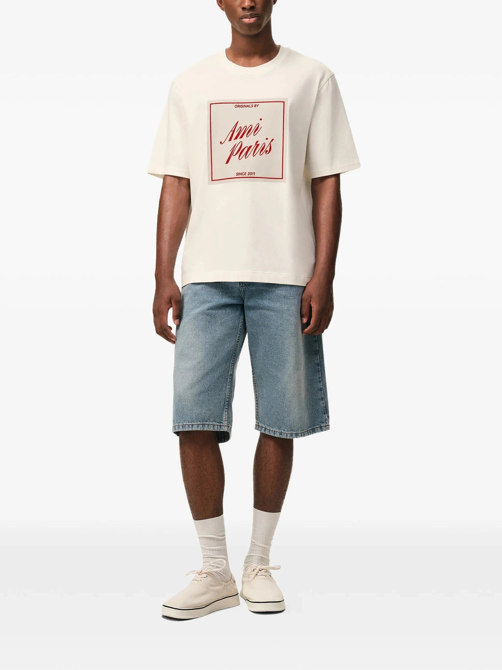 White Cotton Ami Paris Heritage Print T-shirt