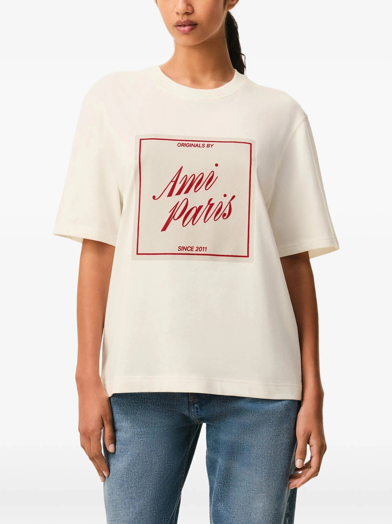 White Cotton Ami Paris Heritage Print T-shirt