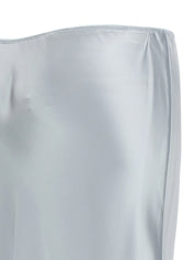 Asymmetric skirt in aqua satin