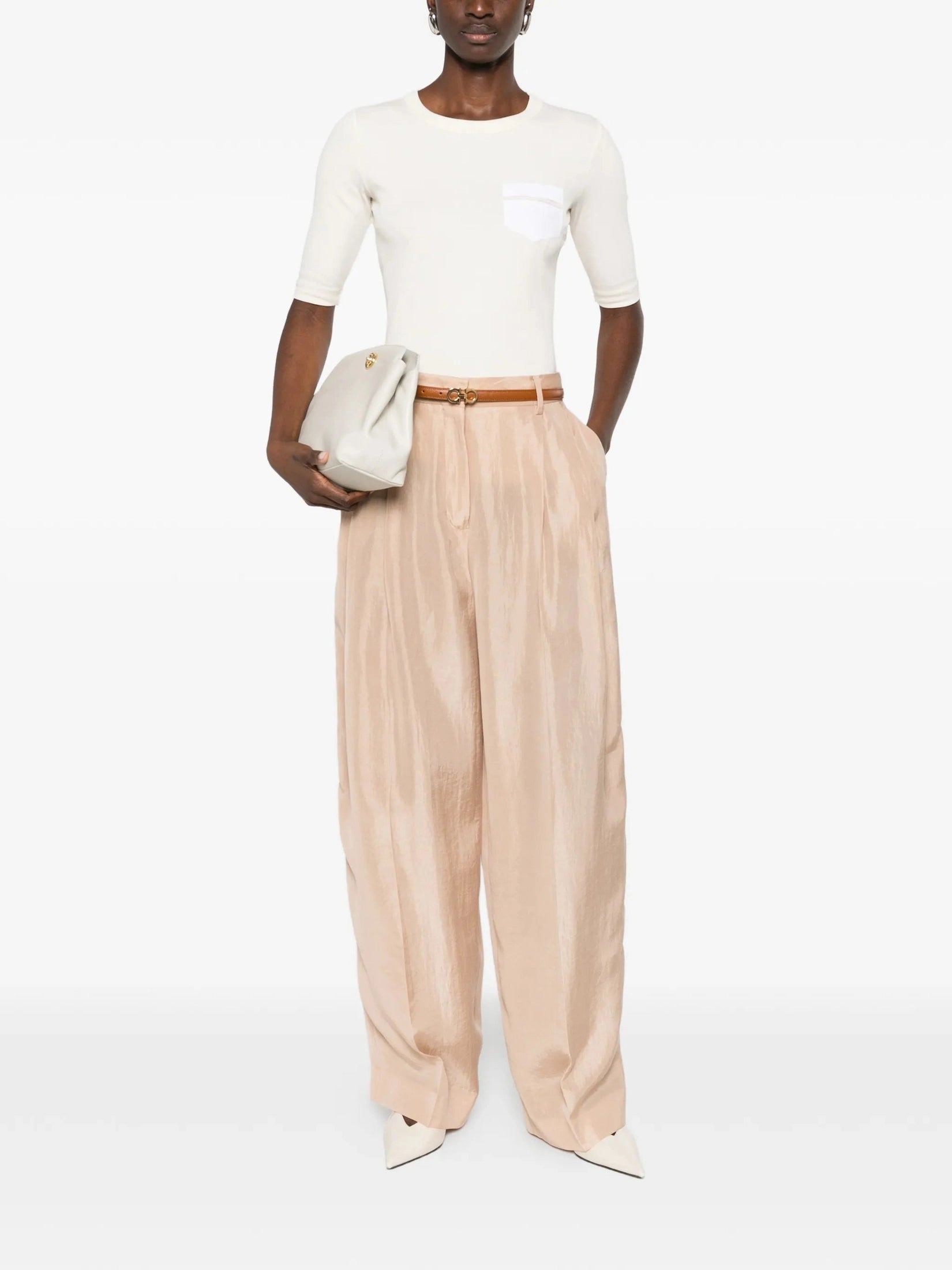 Peachskin fluid pleated trousers