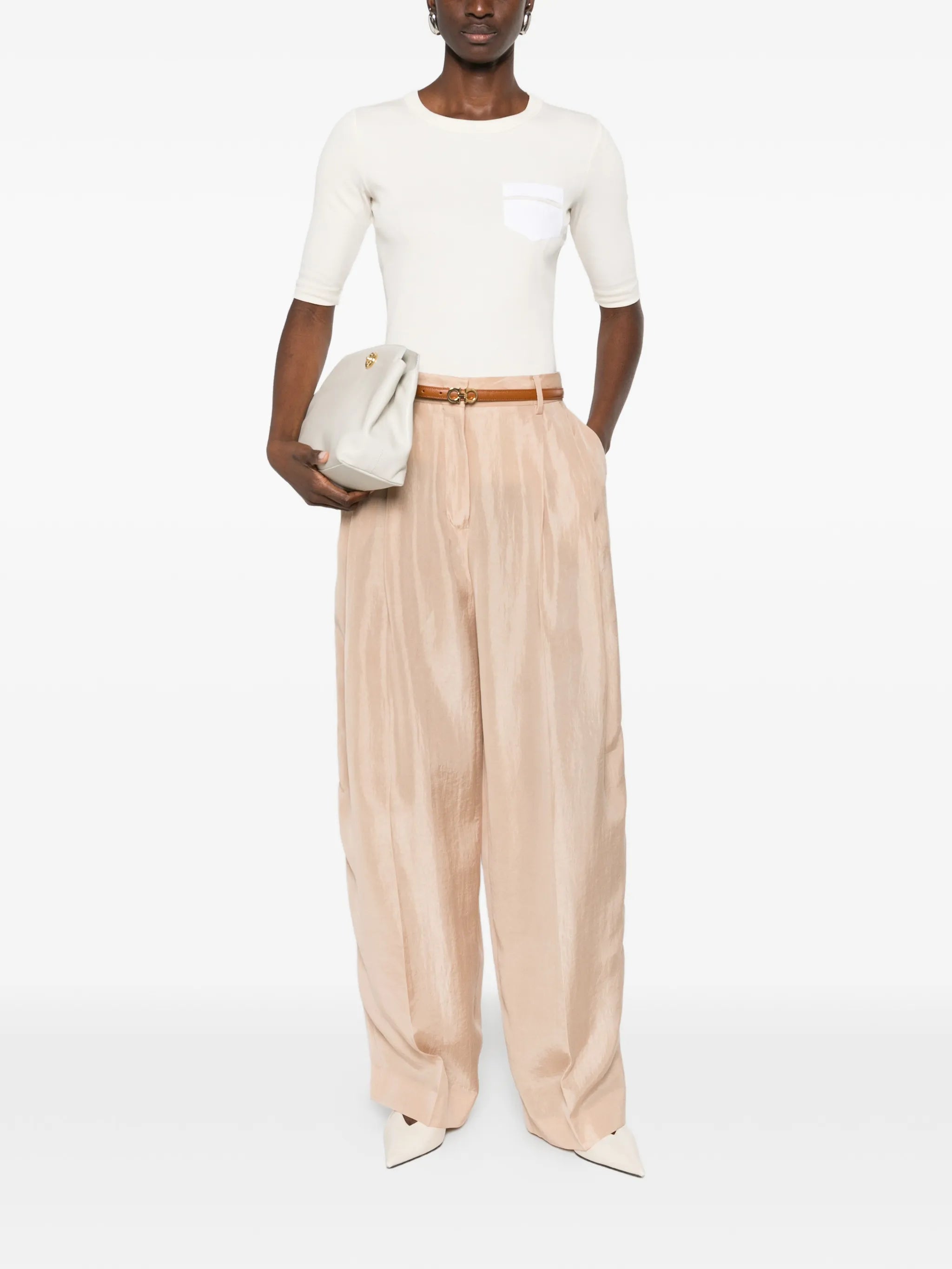 Peachskin fluid pleated trousers
