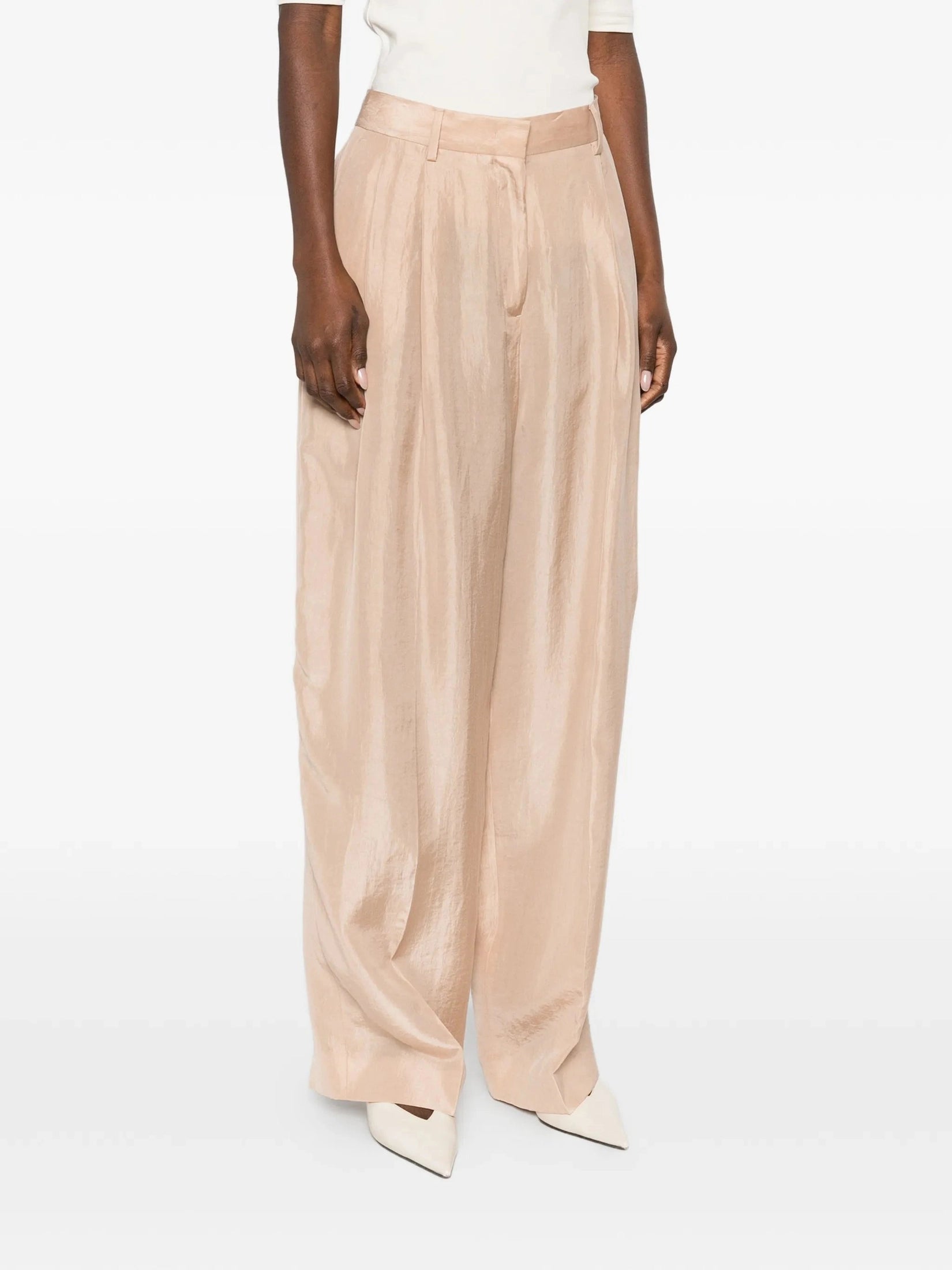 Peachskin fluid pleated trousers