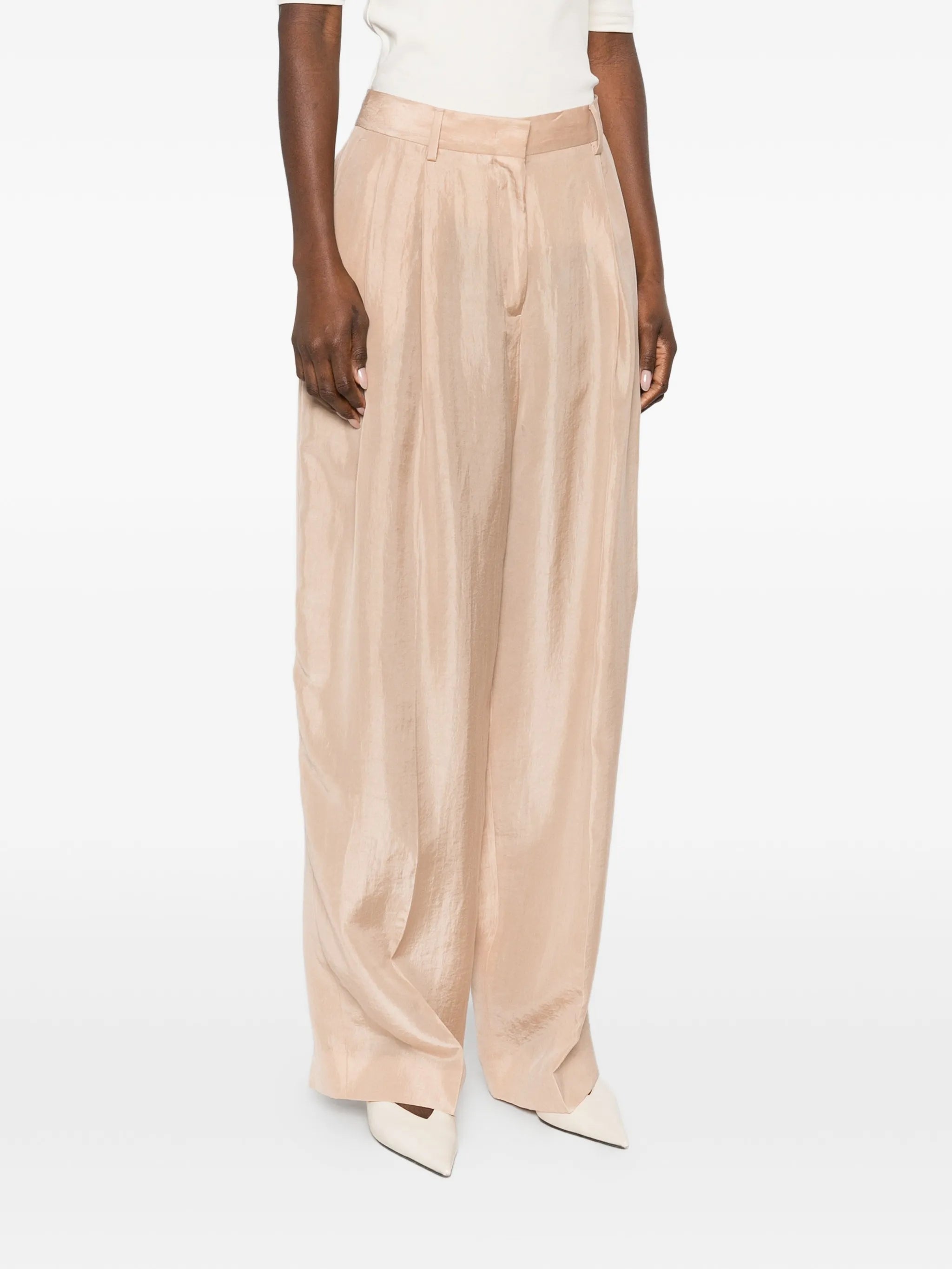 Peachskin fluid pleated trousers