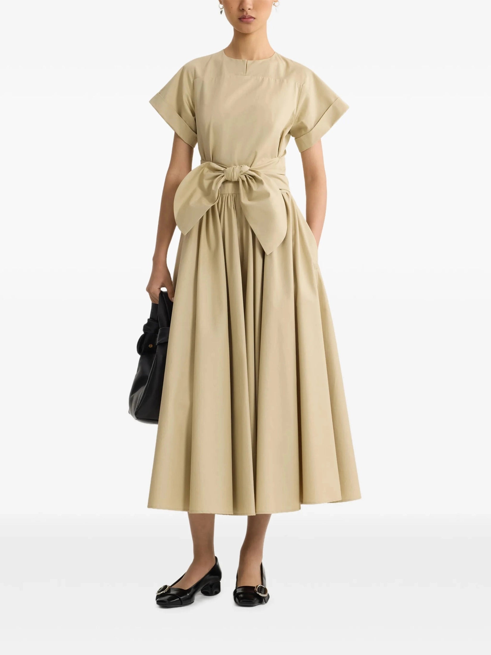 Knotted Organic Cotton Short-Sleeved Midi Dress