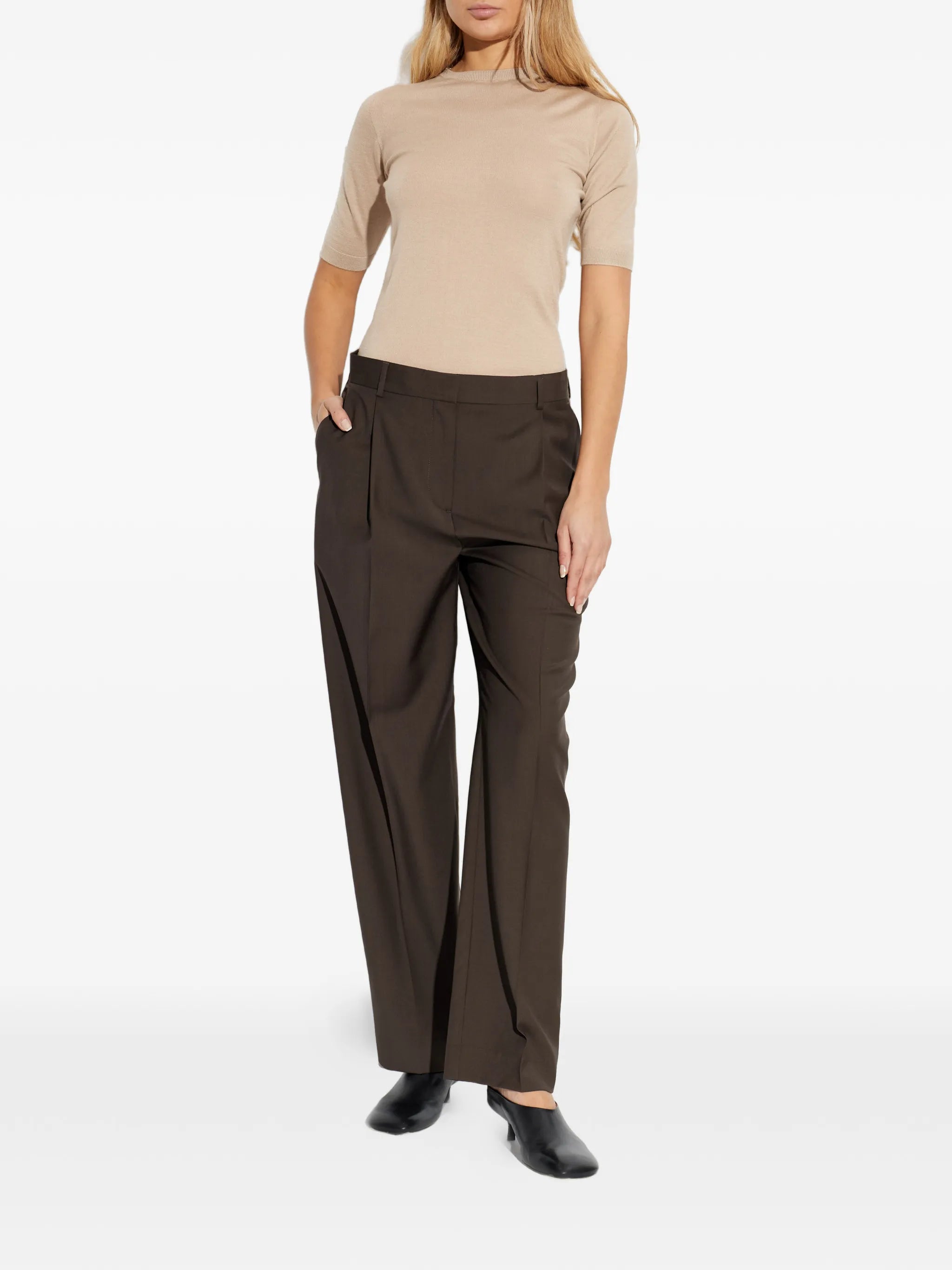 Cashmere silk short sleeve crewneck sweater
