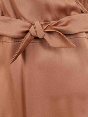 Shiny enver satin wrap long dress with filo diamante detail
