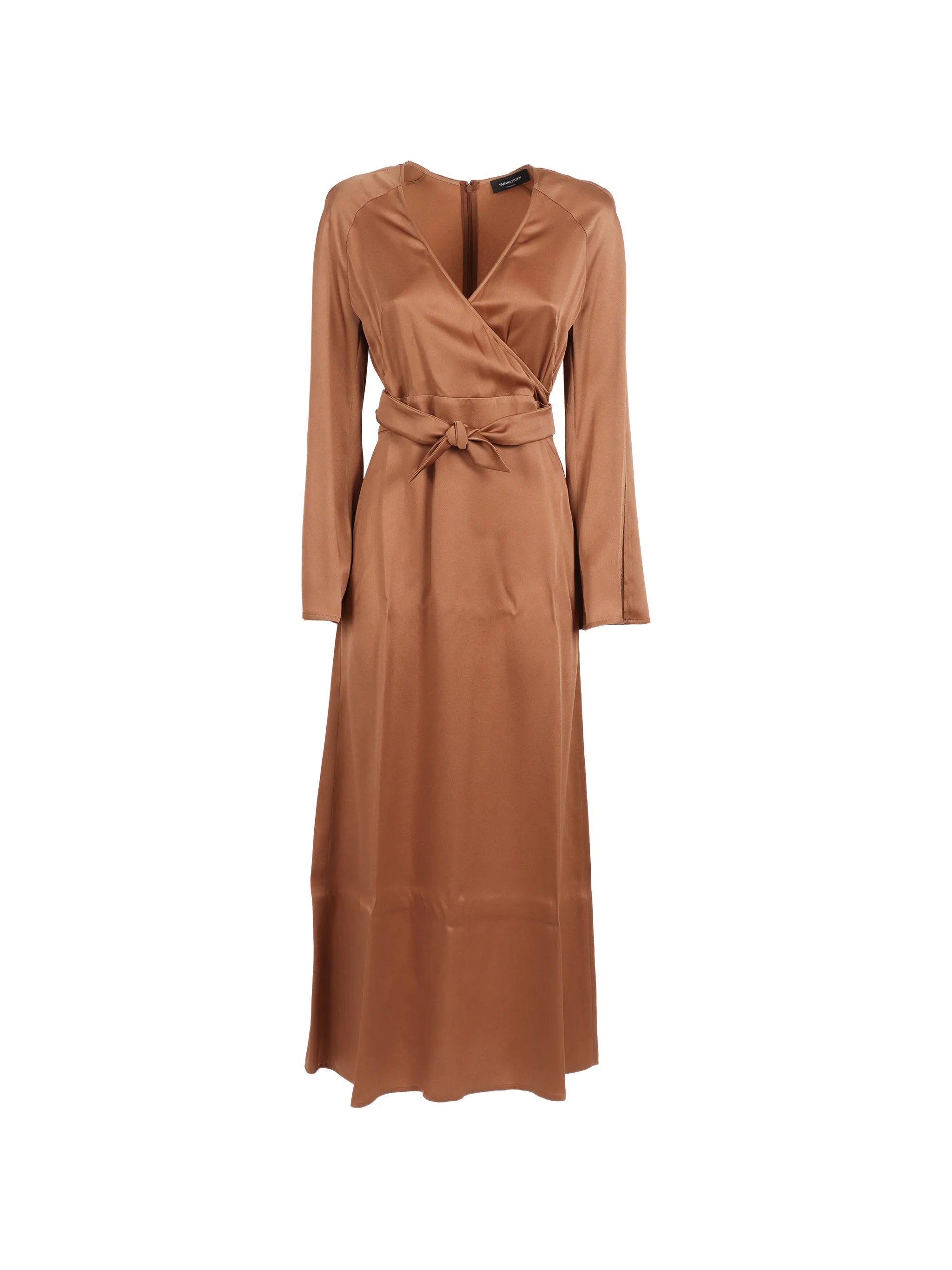 Shiny enver satin wrap long dress with filo diamante detail