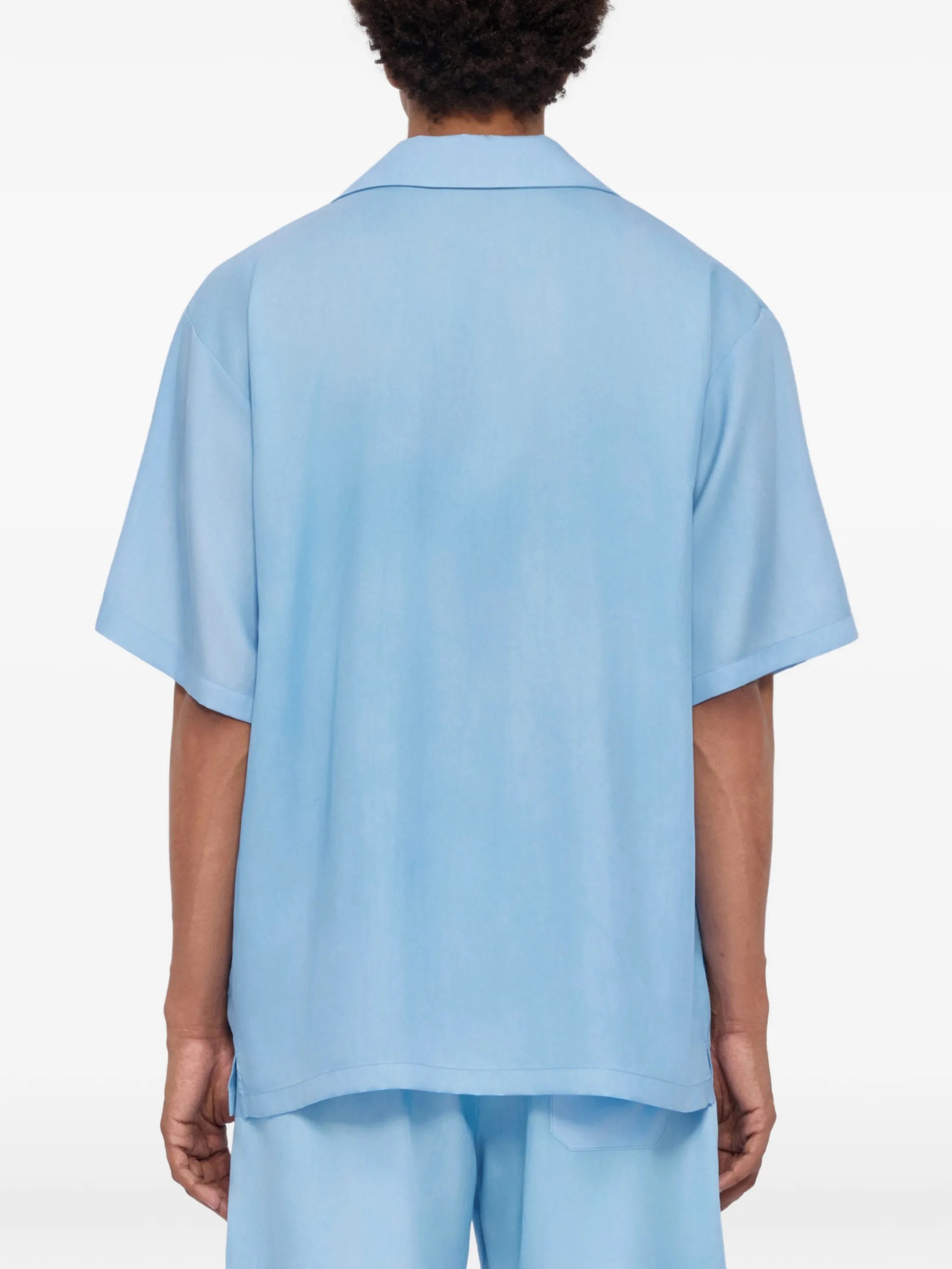 Light blue bowling short-sleeve lyocell shirt