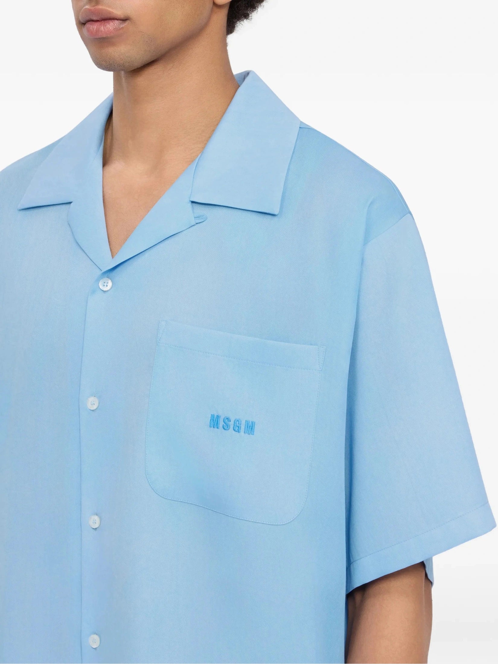 Light blue bowling short-sleeve lyocell shirt
