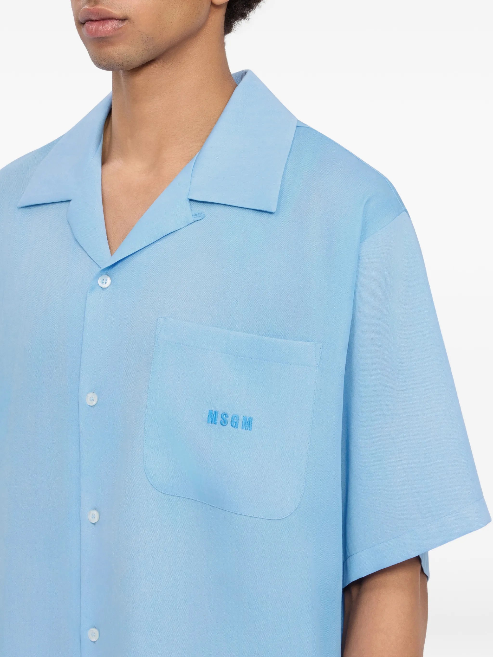Light blue bowling short-sleeve lyocell shirt