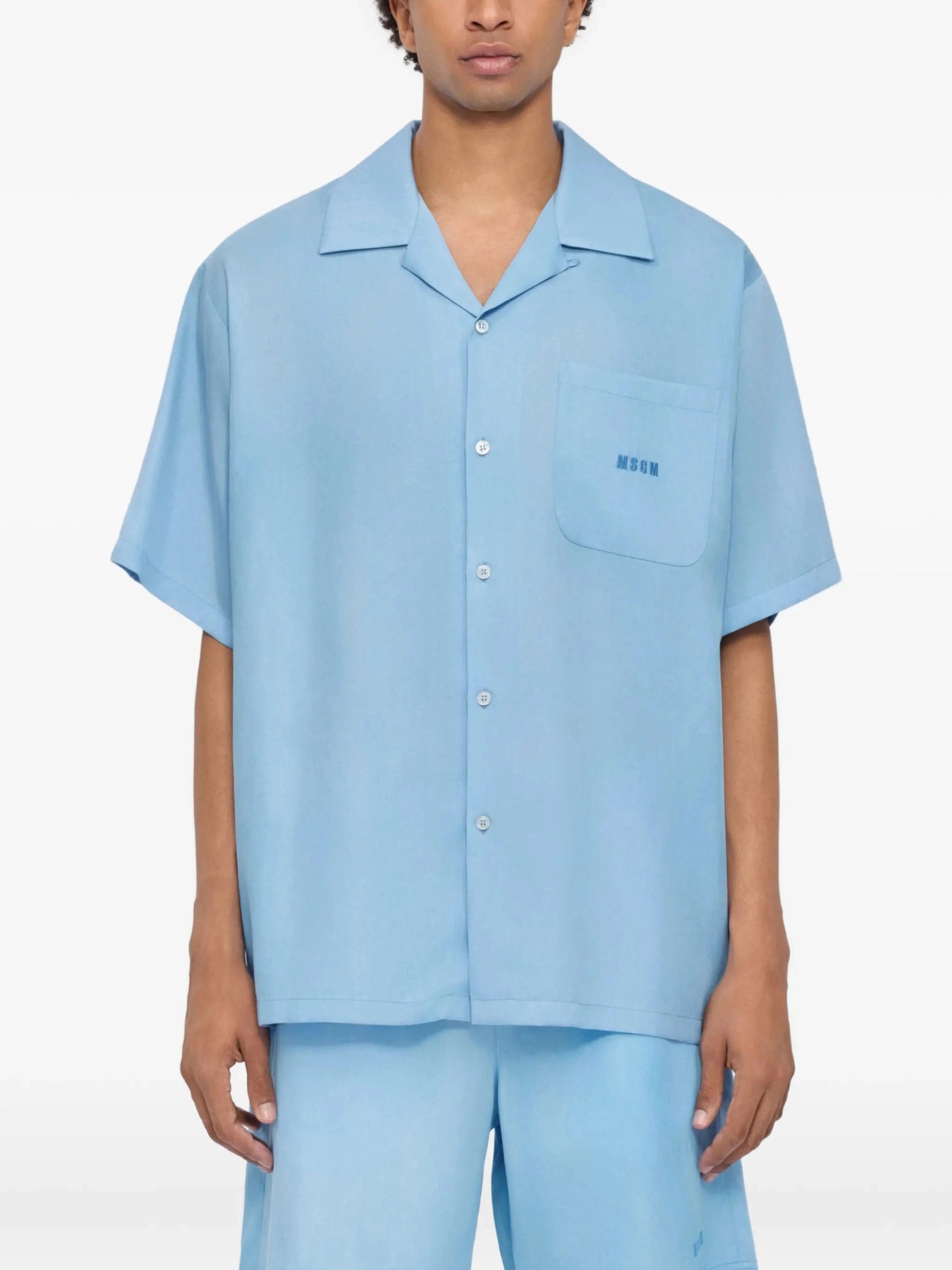 Light blue bowling short-sleeve lyocell shirt