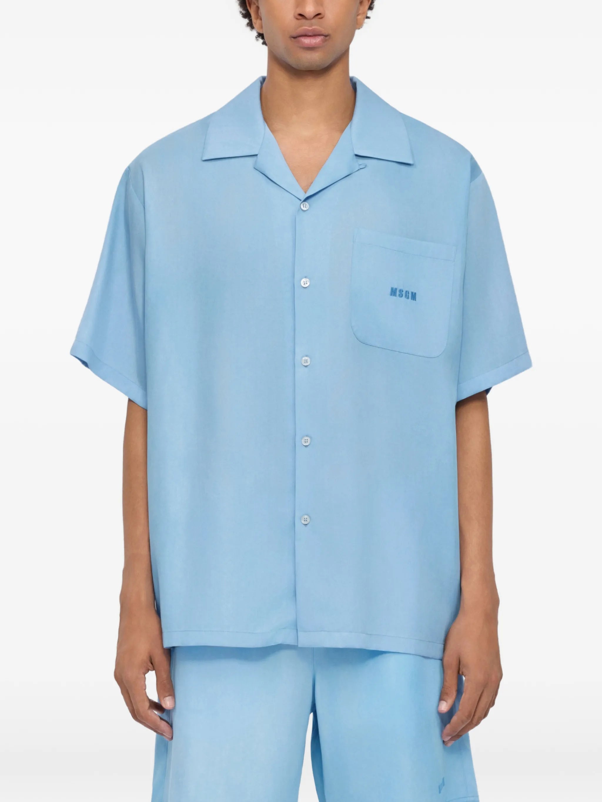Light blue bowling short-sleeve lyocell shirt