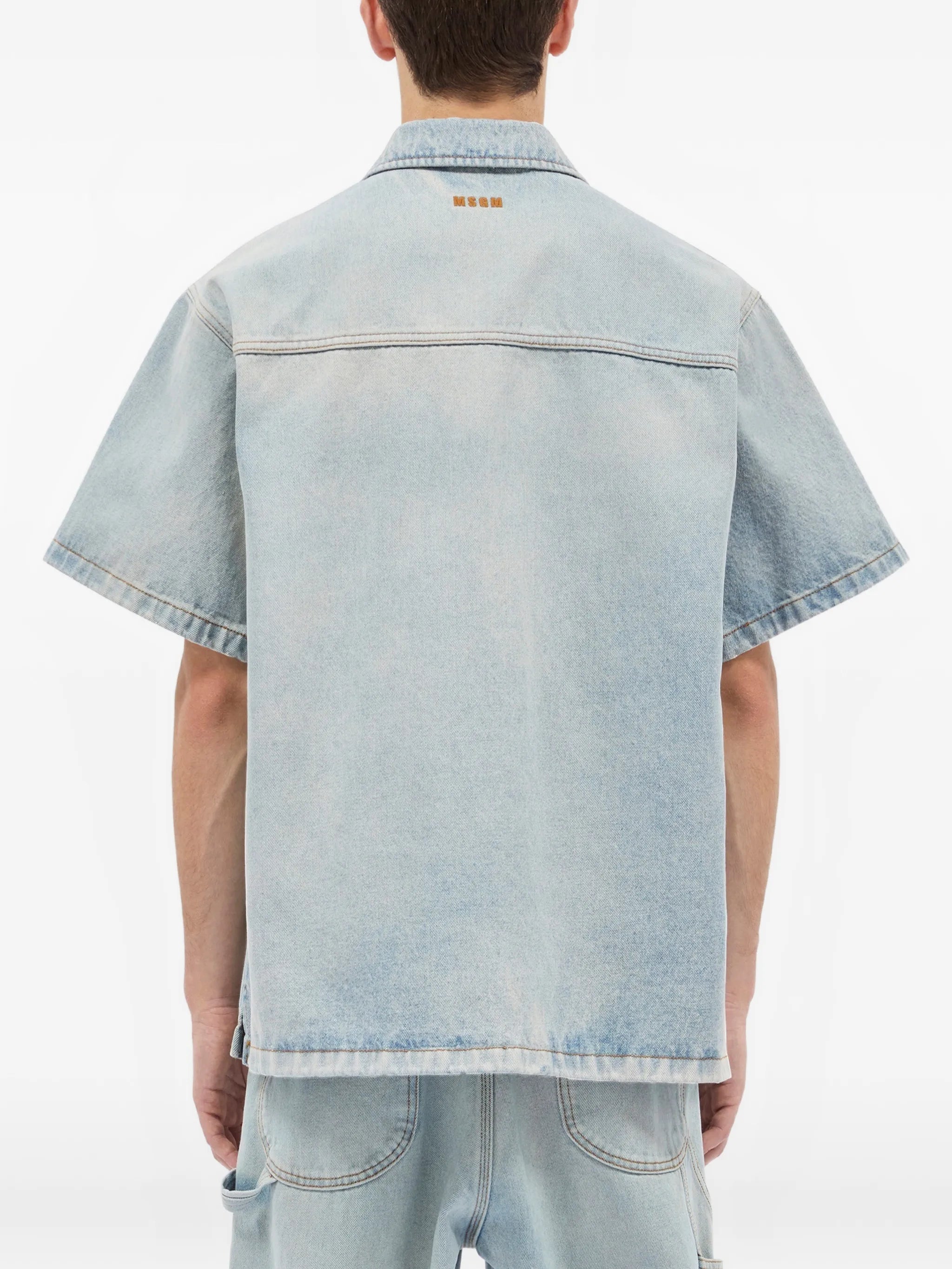 Denim short sleeves pocket shirt