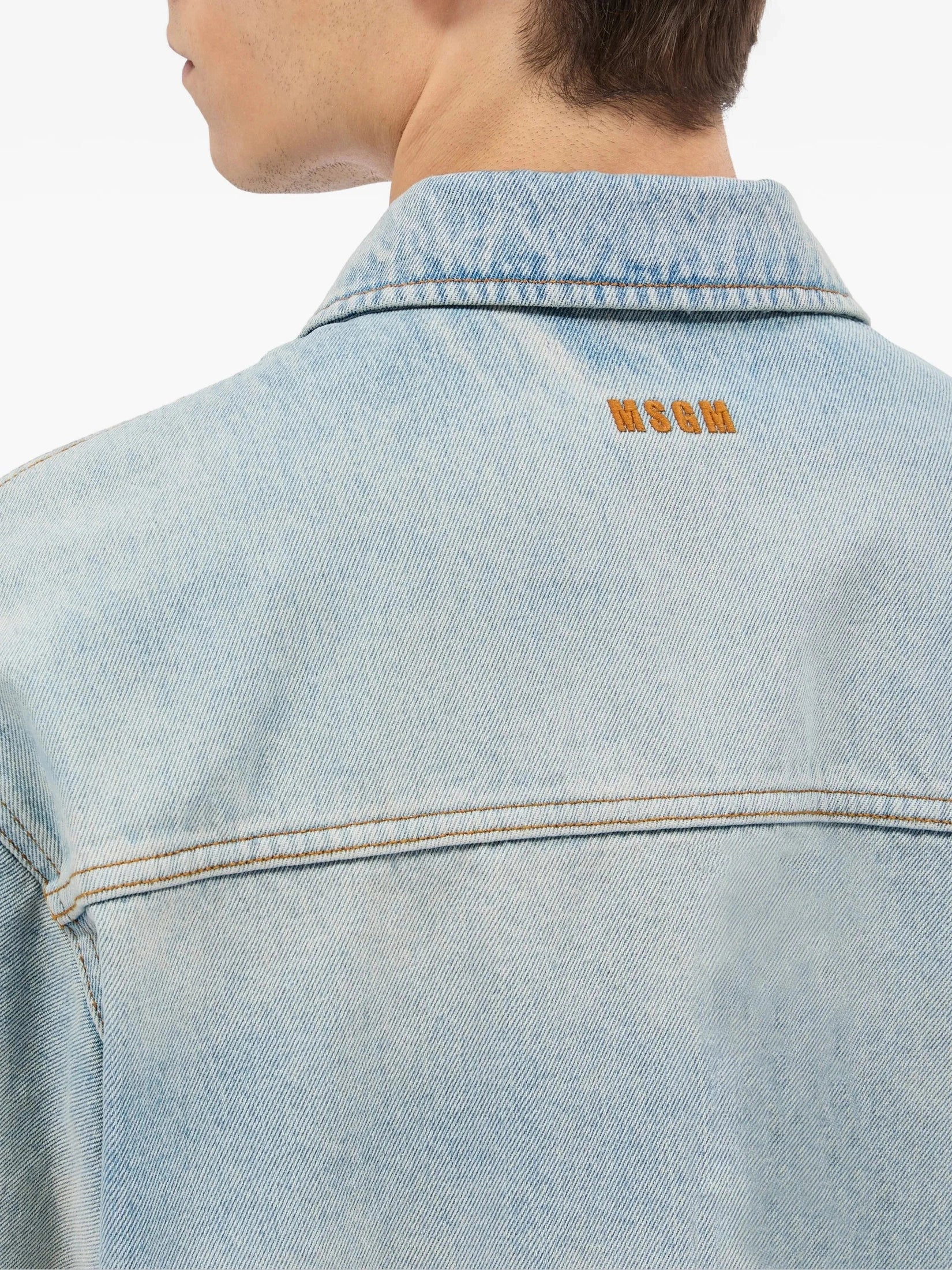Denim short sleeves pocket shirt