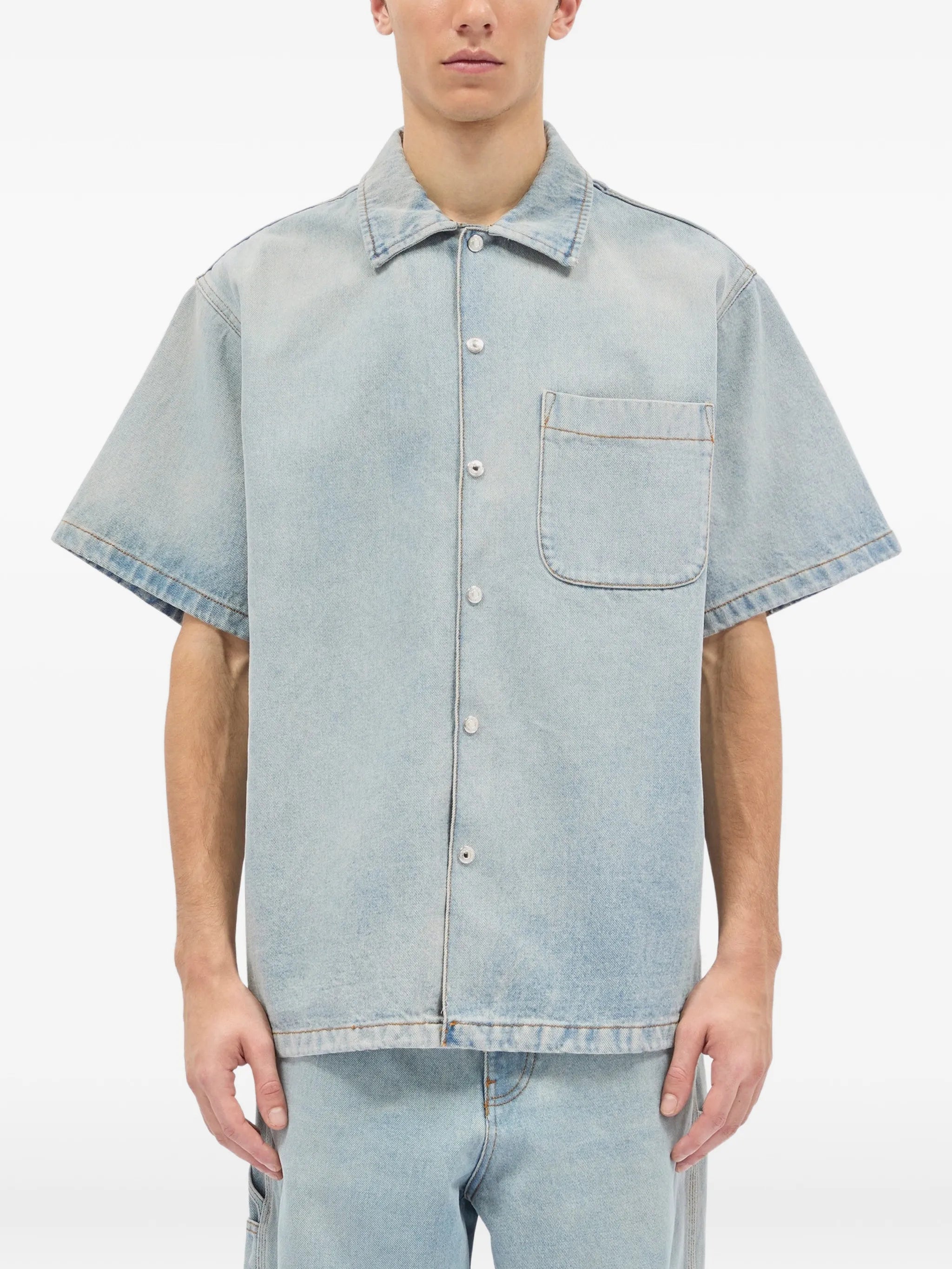 Denim short sleeves pocket shirt